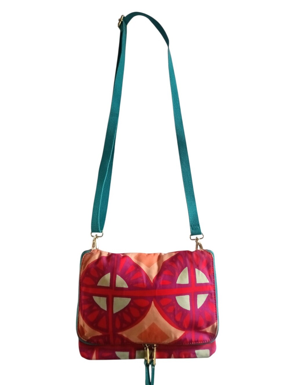 Fossil Key-Per Mini Flap Crossbody Bag Red/Orange/Turquoise GUC